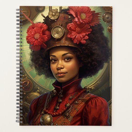 Steampunk Portret van een dame en bloemen Planner (Voorkant)