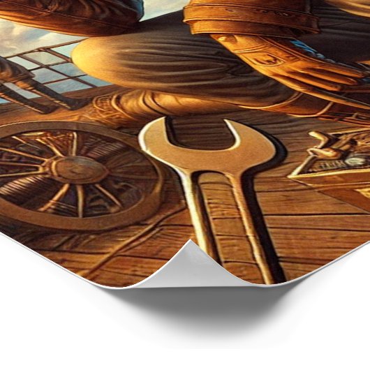 Steampunk Poster 11, de muze van de luchtscheepsme (Hoek)