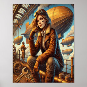 Steampunk Poster 11, de muze van de luchtscheepsme