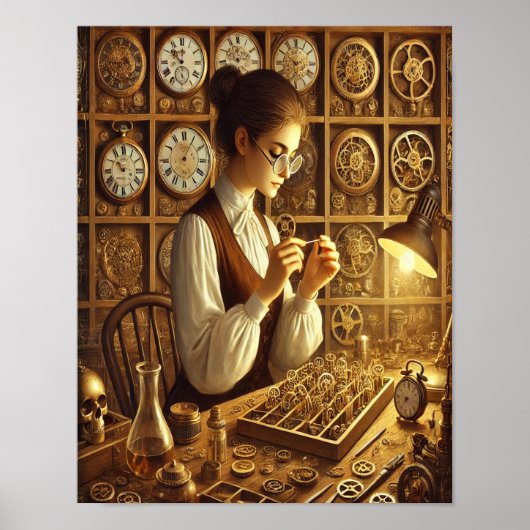 Steampunk Poster 12, De leerling van de klokkenmak (Voorkant)