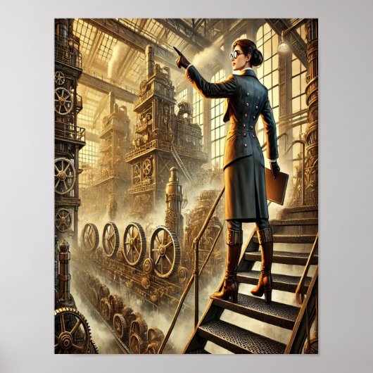 Steampunk Poster 13, de voorvrouw van de fabriek (Voorkant)