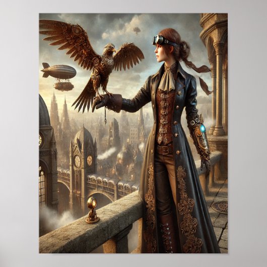 Steampunk Poster 37, de mechanische valkenier (Voorkant)