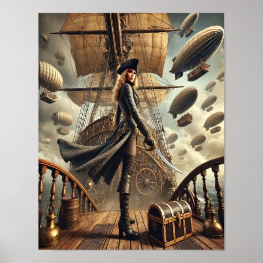 Steampunk Poster 54: The Airship Pirate Queen (Voorkant)