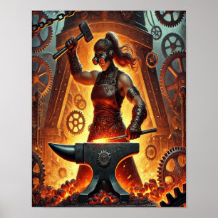 Steampunk Poster 9, de Smithy met stoomkracht