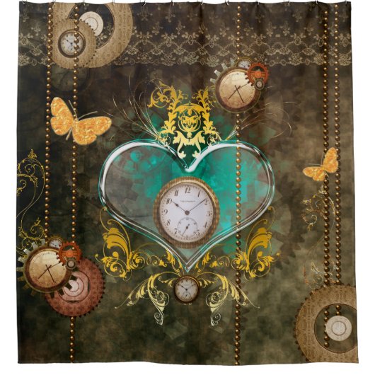 Steampunk, prachtig hart douchegordijn (Voorkant)