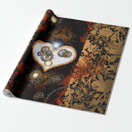 Steampunk, prachtig hart met tandwielen en klokken cadeaupapier