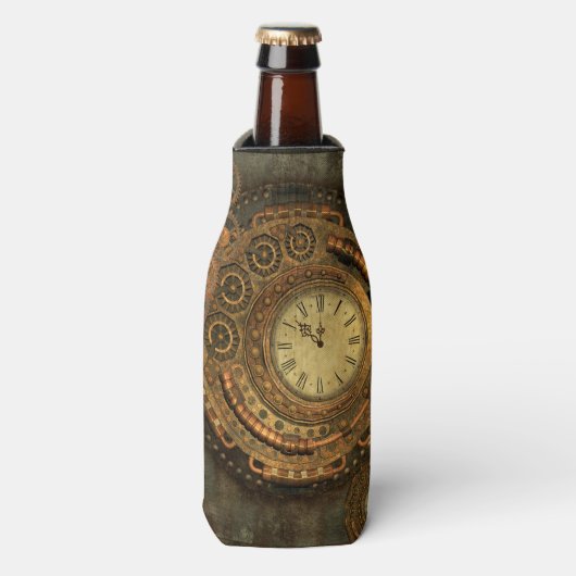 Steampunk, prachtig uurwerk flesjeskoeler (Fles Voorkant)