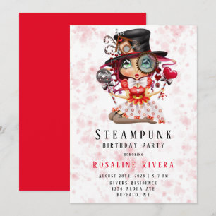 Steampunk Preteen Girl Birthday Party Invitation Kaart