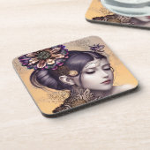 Steampunk Prinses met een Koperkleurige Bloem Bier Onderzetter (Linkerzijde)