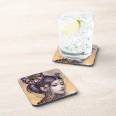 Steampunk Prinses met een Koperkleurige Bloem Bier Onderzetter (Rechterzijde)