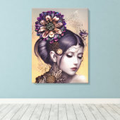 Steampunk Prinses met een Koperkleurige Bloem Canvas Afdruk (Insitu (Houten vloer))