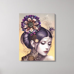 Steampunk Prinses met een Koperkleurige Bloem Canvas Afdruk