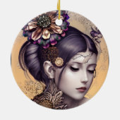 Steampunk Prinses met een Koperkleurige Bloem Keramisch Ornament (Achterkant)