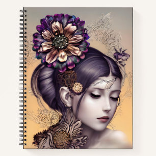 Steampunk Prinses met een Koperkleurige Bloem Notitieboek