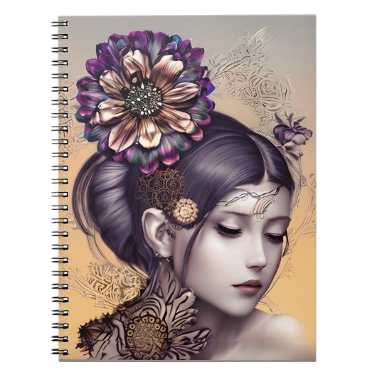 Steampunk Prinses met een Koperkleurige Bloem Notitieboek (Voorkant)
