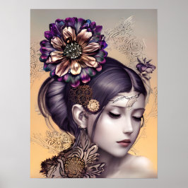Steampunk Prinses met een Koperkleurige Bloem Poster