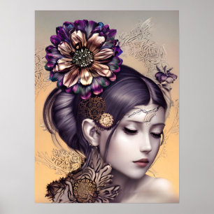 Steampunk Prinses met een Koperkleurige Bloem Poster