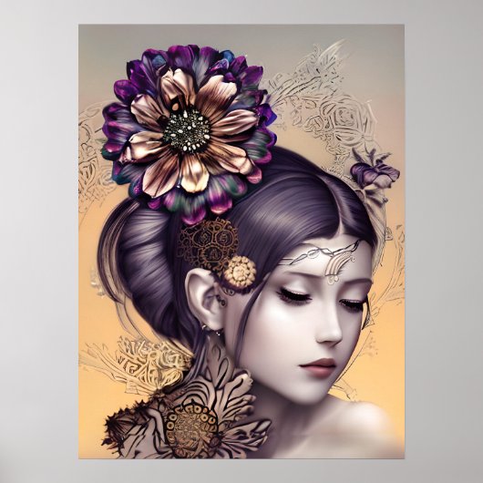 Steampunk Prinses met een Koperkleurige Bloem Poster (Voorkant)