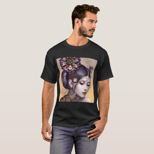 Steampunk Prinses met een Koperkleurige Bloem T-shirt (Voorkant volledig)