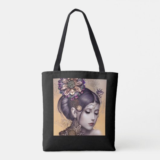 Steampunk Prinses met een Koperkleurige Bloem Tote Bag (Achterkant)