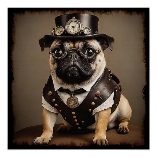 Steampunk Pug artistiek portret Perfect Poster (Voorkant)