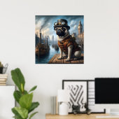 Steampunk Pug Surreal Art Old London Docks Poster (Thuiskantoor)