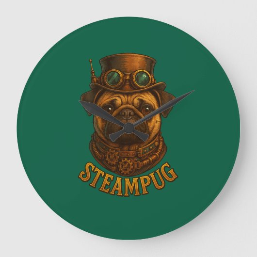 Steampunk Pug Wandklok - vintage "Steampug" (Voorkant)