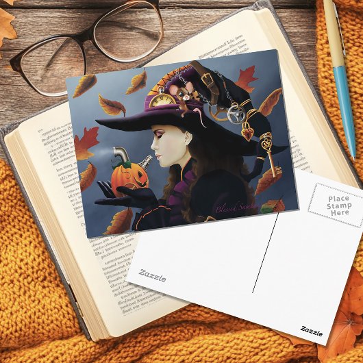 Steampunk Pumpkin Witch Briefkaart