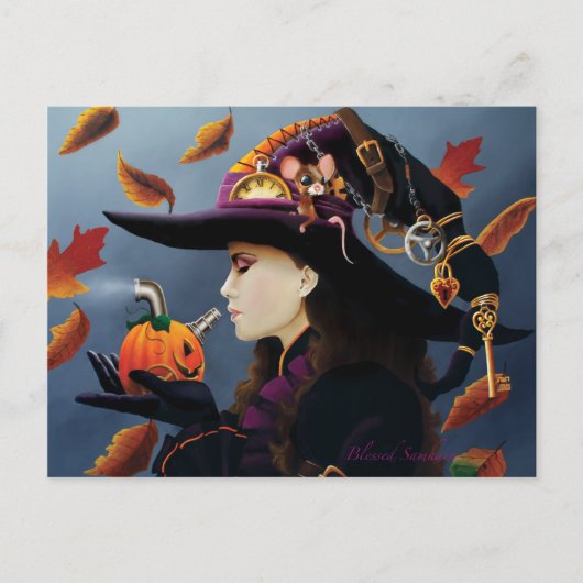 Steampunk Pumpkin Witch Briefkaart (Voorkant)