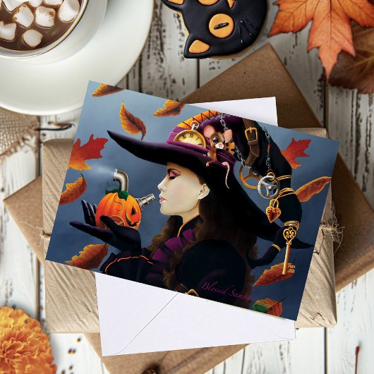 Steampunk Pumpkin Witch Kaart