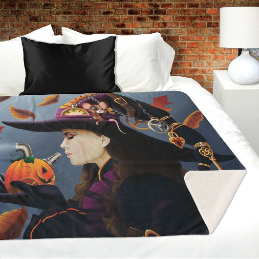 Steampunk Pumpkin Witch Sherpa Deken