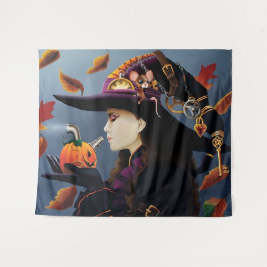 Steampunk Pumpkin Witch Wandkleed (Voorkant (horizontaal))