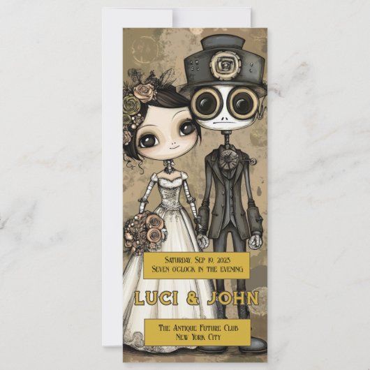  Steampunk Quirky Wedding Invites Kaart (Voorkant)