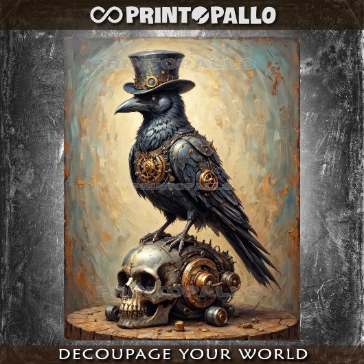 Steampunk raaf met hoge hoed en schedel - tissuepapier