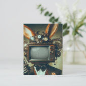 Steampunk Rabbit Man Met een  TV Head Static Briefkaart (Staand voorkant)