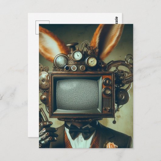 Steampunk Rabbit Man Met een  TV Head Static Briefkaart (Voorkant / Achterkant)