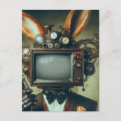 Steampunk Rabbit Man Met een  TV Head Static Briefkaart (Voorkant)