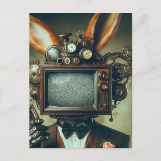 Steampunk Rabbit Man Met een  TV Head Static Briefkaart (Voorkant)