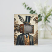 Steampunk Rabbit Man met een tv-hoofd statisch Briefkaart (Staand voorkant)