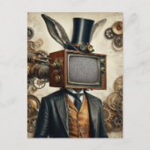 Steampunk Rabbit Man met een tv-hoofd statisch Briefkaart (Voorkant)