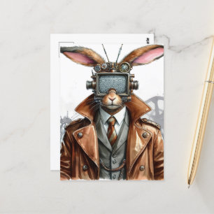  Steampunk Rabbit Man Met een tv op Zijn Hoofd Briefkaart