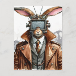 Steampunk Rabbit Man Met een tv op Zijn Hoofd Briefkaart