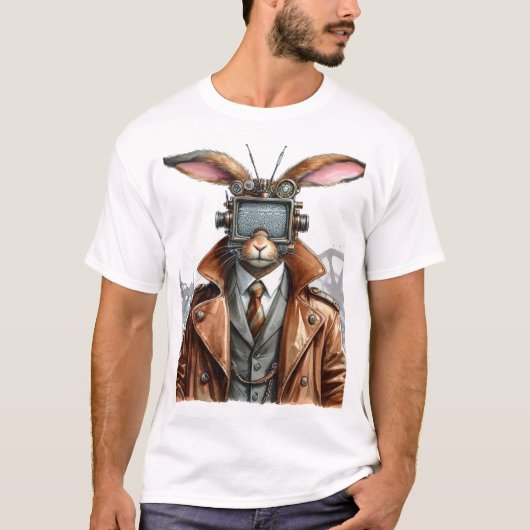  Steampunk Rabbit Man Met een tv op Zijn Hoofd T-shirt (Voorkant)