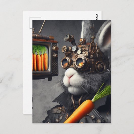 Steampunk Rabbit Man Met een  TV Wortelen Briefkaart (Voorkant / Achterkant)