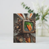 Steampunk RabbitMan Met Een TV-Hoofd die Wortelen Briefkaart (Staand voorkant)