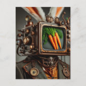 Steampunk RabbitMan Met Een TV-Hoofd die Wortelen Briefkaart (Voorkant)