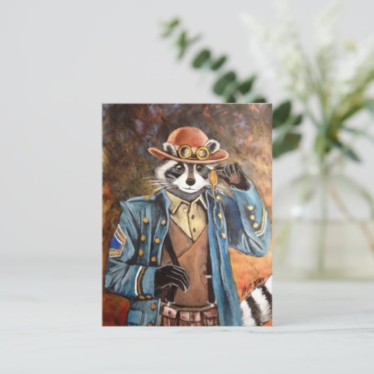 Steampunk Raccoon Briefkaart (Staand voorkant)