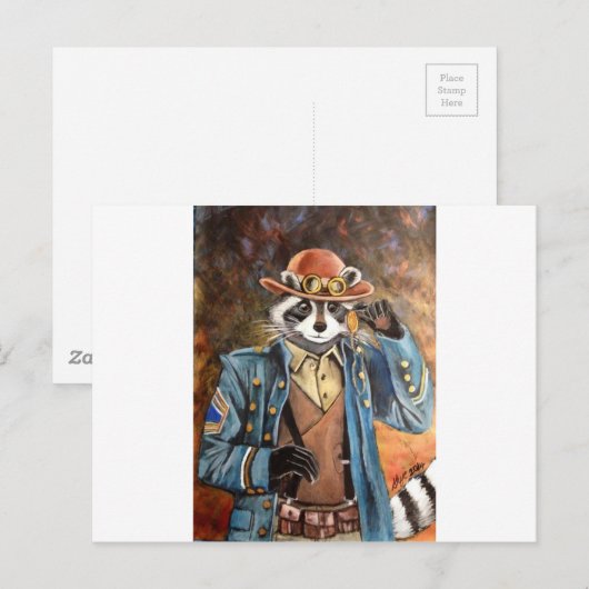 Steampunk Raccoon Briefkaart (Voorkant / Achterkant)