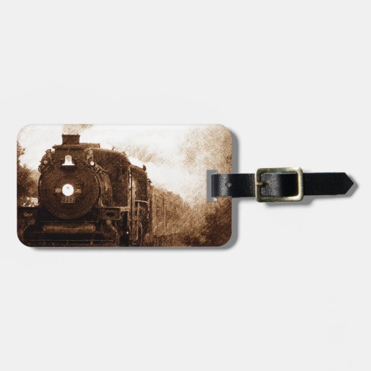 Steampunk Railroad Antiek Steam Train Bagagelabel (Voorkant horizontaal)