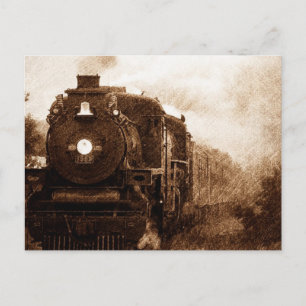 Steampunk Railroad Antiek Steam Train Briefkaart